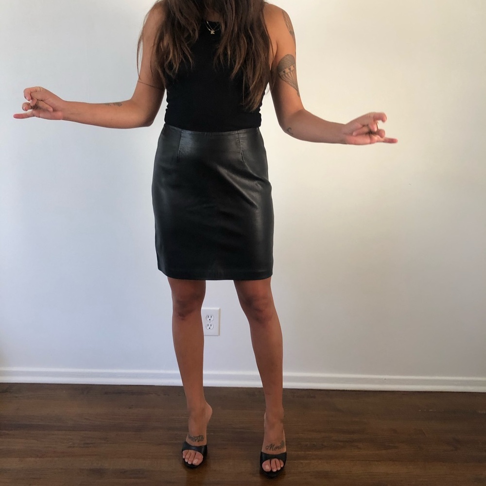 vintage black leather mini skirt